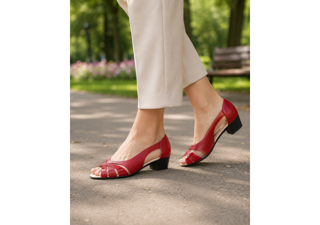 Sandale casual din piele naturala toc 3 cm - NA227RPL